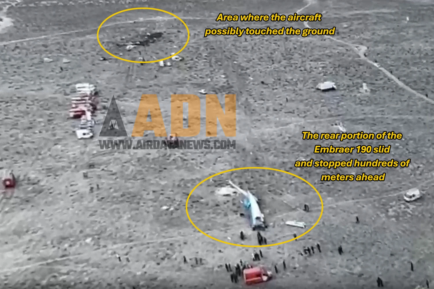 A bird's eye view of the E190 crash site in Kazakhstan Send feedback Side panels History Saved Translation results available (KG)