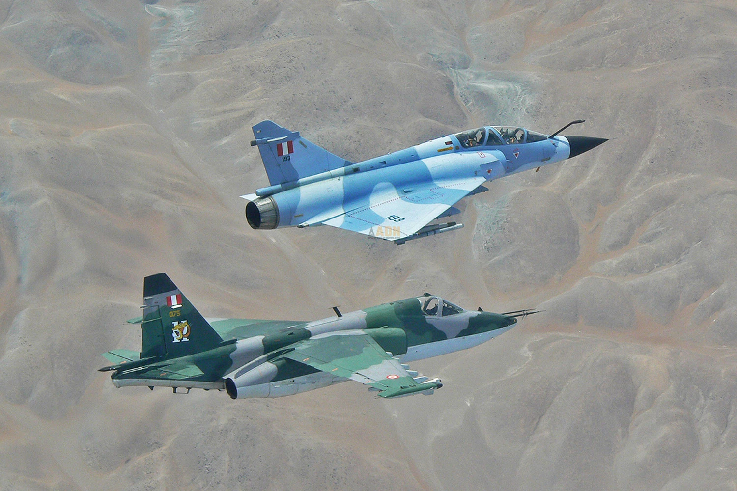 Mirage 2000 fighter and Su-25 attack jet of the Peruvian Air Force (FAP)