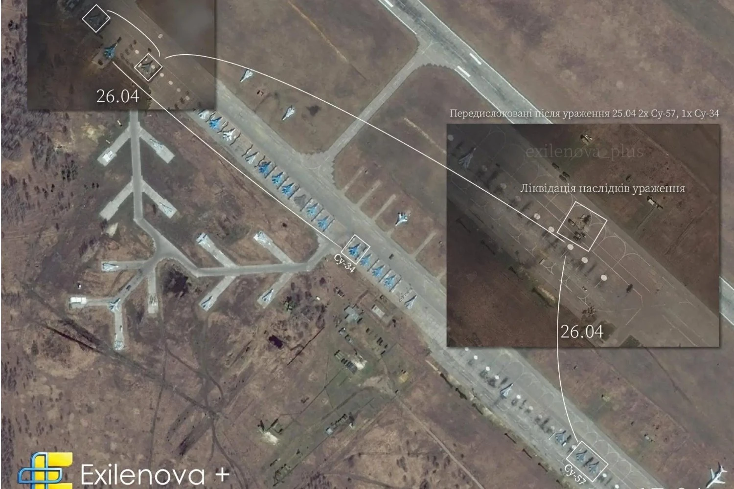 Satellite image circulating on social media suggests damage to Russian aircraft.