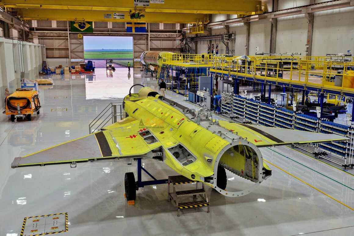 Gripen E fighter in the Brazilian assembly line