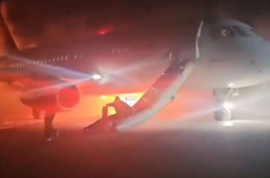 Passengers evacuated from SSJ-110 jet amid fire