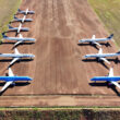 Azul's fleet of jets and turboprops are parked at the empty Brazilian airport