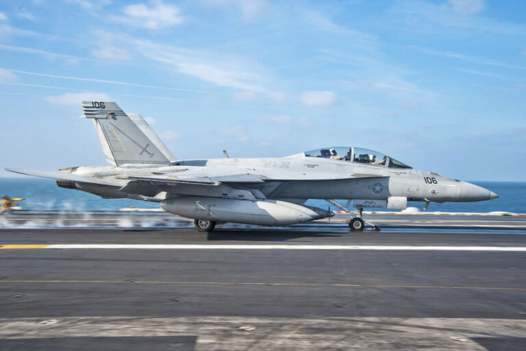 F/A-18F Super Hornet takes off from aircraft carrier Harry S. Truman