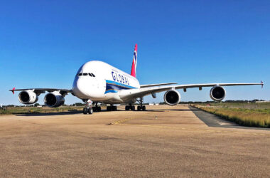 Global Airlines first Airbus A380 in Beja