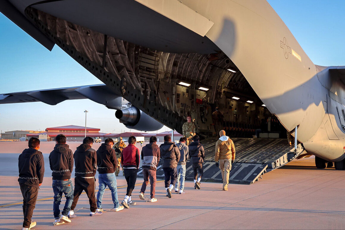 Illegal immigrants are loaded onto a U.S. Air Force C-17