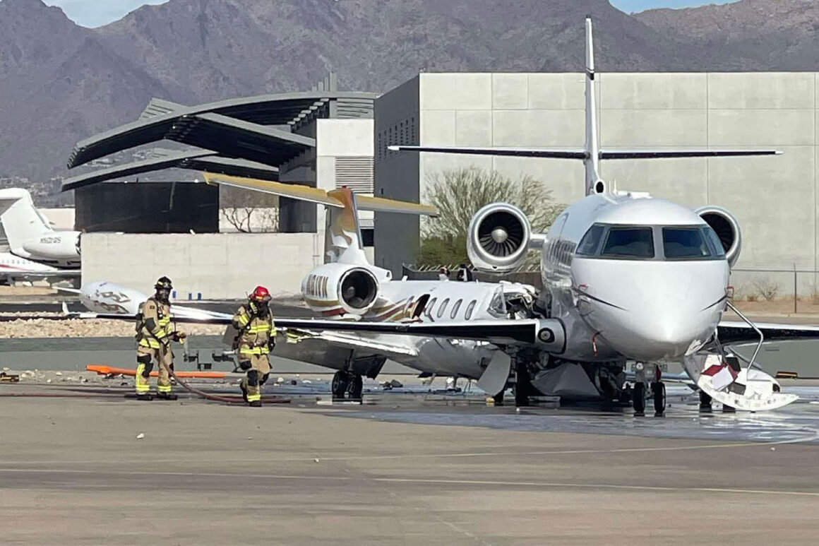 The Learjet 35A collided with a parked Gulfstream 200