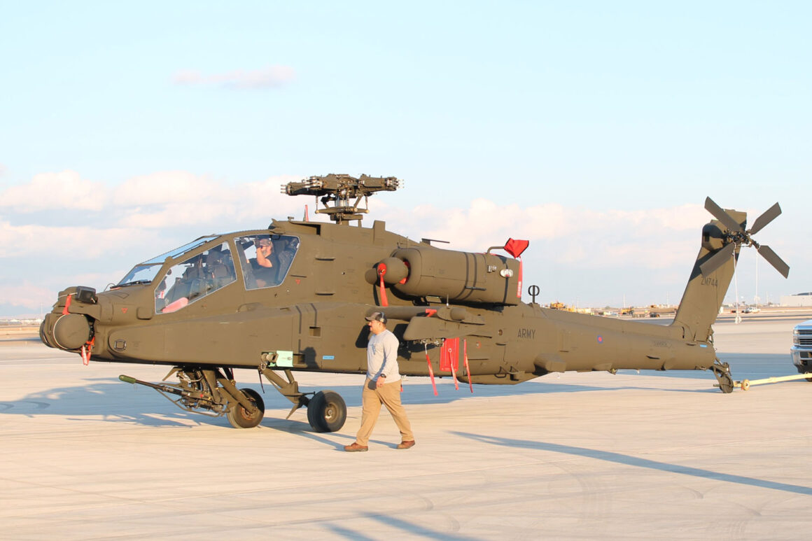 One of the AH-64E Apaches delivered to the British Army